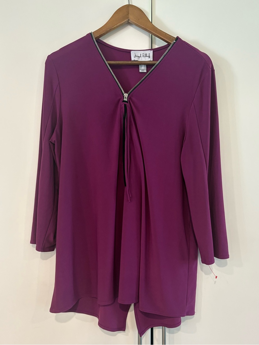 Joseph Ribkoff Magenta Purple Zip V-Neck Tunic Top Size 14 | Made in Canada